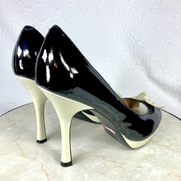 Isaac Mizrahi Peep-Toe High Heel Pumps Patent Leather Colorblock Pattern Dressy - Picture 9 of 13